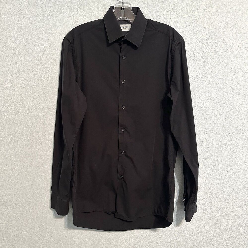Duchamp Shirt Mens Size 37 14.5 Small Black Tailored Fit Long Sleeve Button Up